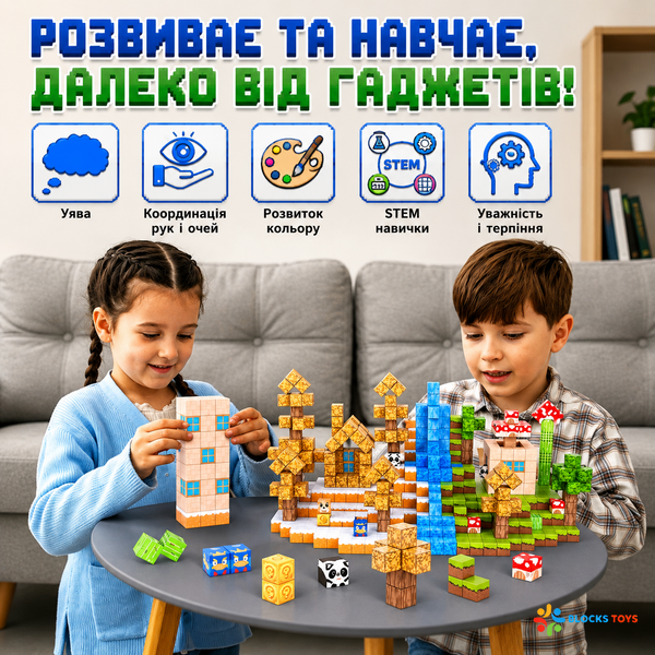 Магнітний конструктор Minecraft Лісовий Біом з Водоспадом 100 деталей &mdash; ПОРИНЬ У СВІТ МАЙНКРАФТ BT113 фото