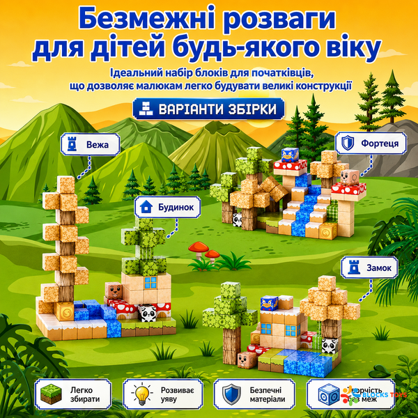 Магнітний конструктор Minecraft Лісовий Біом з Водоспадом 100 деталей &mdash; ПОРИНЬ У СВІТ МАЙНКРАФТ BT113 фото