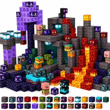 Магнітний конструктор Minecraft Лавова Печера та Аметистовий Портал 100 деталей для дітей від 3 років ПОРИНЬ У СВІТ МАЙНКРАФТУ BT122 фото